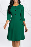 Зеленые модные повседневные однотонные базовые платья с круглым вырезом