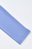 Due pezzi a maniche lunghe con colletto alla coreana patchwork solido blu sexy