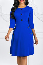 Vestidos Casuais Sólidos Básicos O Decote A Linha Azul Royal Fashion