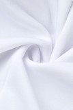 ホワイト カジュアル ツーピース スーツ パッチワーク フリル 無地 鉛筆 長袖