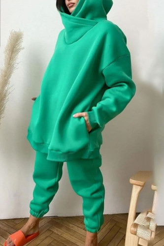 Green Casual Solid Patchwork Hooded Collar Long Sleeve Two Pieces