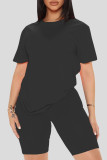 ブラックファッションカジュアルレタープリントベーシックOネック半袖ツーピース
