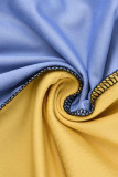 Due pezzi a maniche lunghe con colletto alla coreana patchwork solido blu sexy