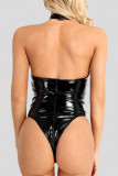 Черное модное сексуальное лоскутное прозрачное прозрачное белье с открытой спиной