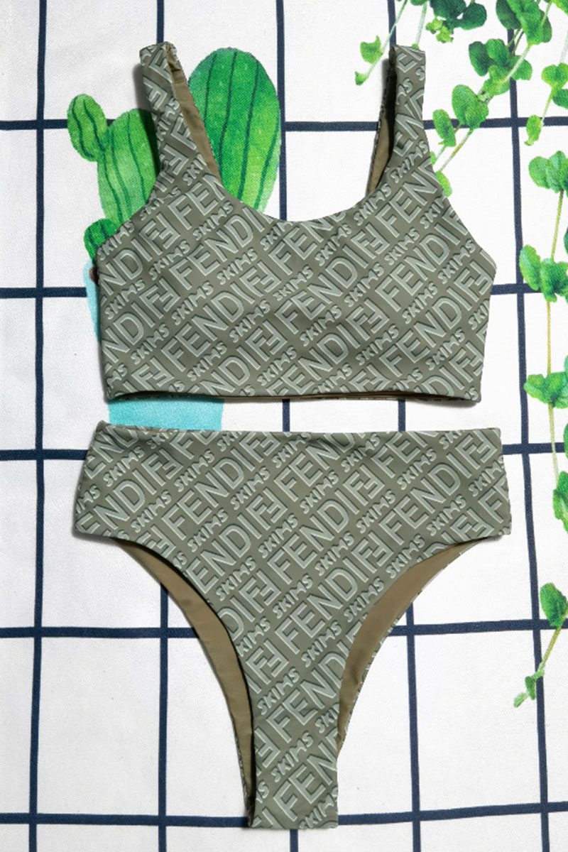 

Green Fashion Sexy Letter Split Joint Swimwears