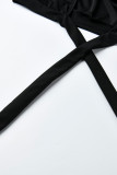 Schwarz Sexy Casual Solid Bandage Schlitz V-Ausschnitt Langarm Zweiteiler