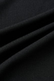 ブラックセクシーカジュアルソリッド包帯スリットVネック長袖ツーピース