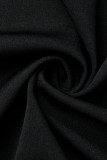 Черный сексуальный повседневный сплошной бинт с разрезом и V-образным вырезом с длинным рукавом из двух частей