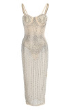 Vestido de tirante de espagueti transparente con perforación en caliente sexy de moda blanca