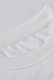 ホワイト ファッション ビンテージ プリント パッチワーク レター O ネック トップス