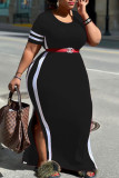 アーミーグリーン ファッション カジュアル プラス サイズ ソリッド パッチワーク スリット O ネック 半袖 ドレス (ベルトなし)