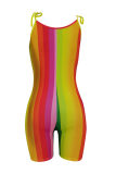 Многоцветный модный сексуальный узкий комбинезон с принтом на тонких бретельках