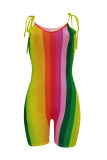 Многоцветный модный сексуальный узкий комбинезон с принтом на тонких бретельках