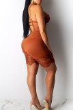 Couleur Caramel Sexy Solide Patchwork Transparent Spaghetti Sangle Barboteuses Skinny