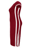 ジンジャーファッションカジュアルプラスサイズソリッドパッチワークスリットOネック半袖ドレス(ベルトなし)