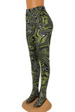 Grüne Street-Print-Patchwork-Skinny-Hosen mit Bleistift und durchgehendem Print und hoher Taille