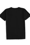 ブラックファッションカジュアルレタープリントベーシックOネックTシャツ