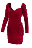 Rote sexy feste Patchwork-Falten-Quadrat-Kragen-einstufige Rock-Kleider