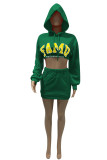 Green Fashion Casual Letter Print Basic Hooded Collar Long Sleeve Two Pieces