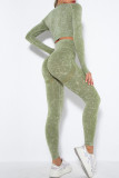 Ink Green Casual Sportswear Print Patchwork O Neck Long Sleeve Two Pieces