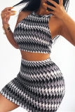 Stripe Fashion Sexy Stampa Backless Halter senza maniche in due pezzi