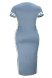 Apricot Fashion Casual Plus Size Solid Patchwork Slit O Neck Short Sleeve Dress (Without Belt)