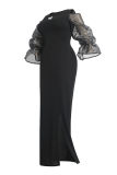 Черное модное твердое вечернее платье с круглым вырезом и открытыми плечами