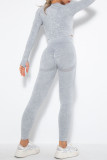 Light Gray Casual Sportswear Print Patchwork O Neck Long Sleeve Two Pieces