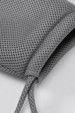 Capispalla grigio casual con cerniera lampo con tasca a cordoncino con patchwork solido