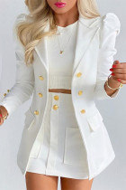ホワイトファッションカジュアルソリッドカーディガンターンダウンカラー長袖ツーピース