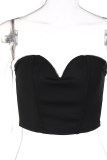 Black Sexy Solid Hot Drill Strapless Tops