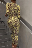 Желтый сексуальный принт пэчворк V-образным вырезом юбка-карандаш платья