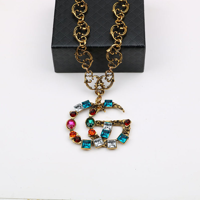 

Gold Fashion Vintage Patchwork Hot Drill Necklaces