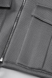 Vêtement d'extérieur à fermeture à glissière Frenulum Solid Casual Patchwork Draw String Pocket Noir