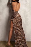 Vestido irregular con tirantes finos y estampado de leopardo sexy con retazos de leopardo