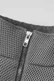 ブラック カジュアル ソリッド パッチワーク ドローストリング ポケット 小帯 ジッパー アウターウェア