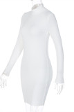 Белые модные повседневные однотонные базовые платья-водолазки с длинным рукавом