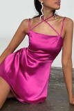 Rose Red Sexy Solid Patchwork Spaghetti Strap A Line Vestidos