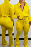 Due pezzi a maniche lunghe con cerniera a tiraggio patchwork solido casual giallo