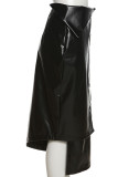 Black Fashion Casual Solid Patchwork Buckle Asymmetrical High Waist Straight Solid Color Bottoms