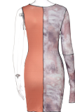Коричневые платья с сексуальной юбкой-карандаш на одно плечо и принтом в стиле пэчворк
