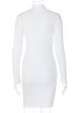 Robes blanches à la mode décontractées à col roulé basiques à manches longues