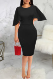 Бордовое модное повседневное однотонное базовое платье с круглым вырезом и коротким рукавом