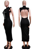 Черная сексуальная водолазка с принтом в стиле пэчворк, одношаговая юбка, платья