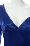 Azul Sexy Sólido Patchwork Fenda Assimétrica Colarinho Assimétrico Vestidos de saia de um passo
