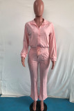 Pink Casual Solid Patchwork Draw String Zipper Long Sleeve Two Pieces