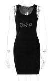 Black Sexy Casual Solid Hot Drill O Neck Vest Dress