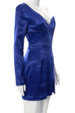 Blue Sexy Solid Patchwork Slit Asymmetrical Asymmetrical Collar One Step Skirt Dresses