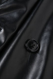 Noir mode décontracté solide Patchwork boucle asymétrique taille haute droite couleur unie bas