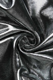 ブラックファッションカジュアルソリッドスリットVネック長袖プラスサイズのドレス